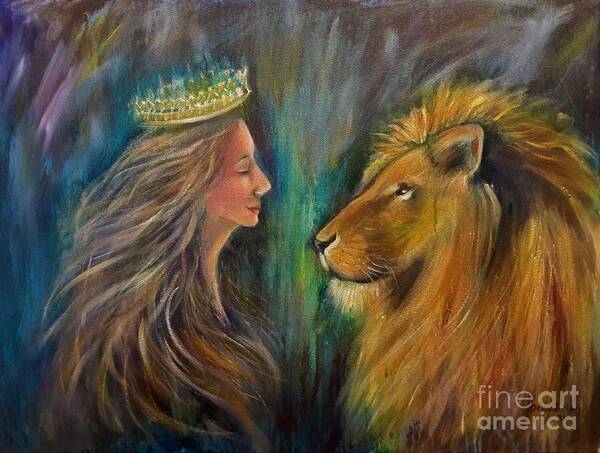 Lion Art Print featuring the mixed media Face To Face by Deborah Nell