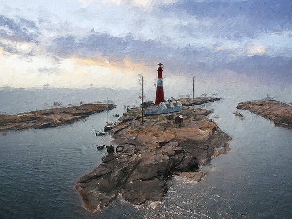 Lighthouse Art Print featuring the digital art Faerder lighthouse II by Geir Rosset
