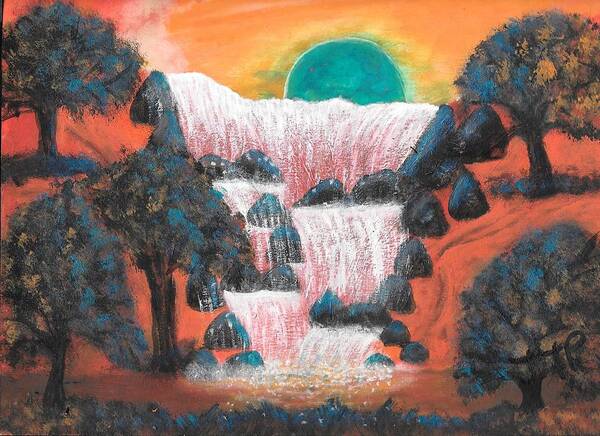 Waterfalls Art Print featuring the painting Fantasy Falls by Esoteric Gardens KN