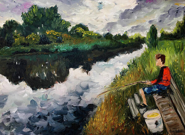 Fishing Art Print featuring the painting Fishing in Groningen by Roxy Rich