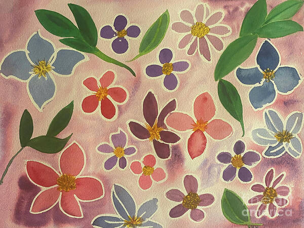 Flowers Art Print featuring the painting Flower Doodles by Lisa Neuman