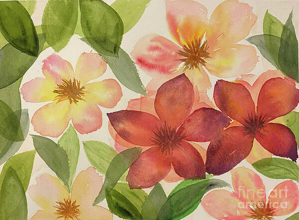 Flower Art Print featuring the painting Flowers and Leaves by Lisa Neuman