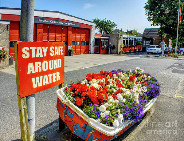 Digital Art Art Print featuring the photograph Flowers in a boat, Heywood Fire Station, Manchester, UK by Pics By Tony