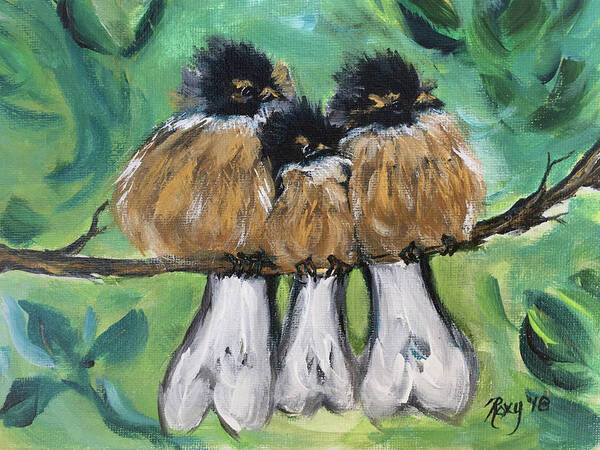 Birds Art Print featuring the painting Fluffies by Roxy Rich