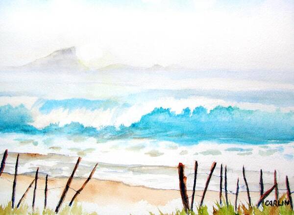 Beach Art Print featuring the painting Foggy Beach by Carlin Blahnik CarlinArtWatercolor