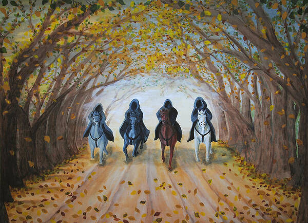 Apocalypse Art Print featuring the painting Four Horsemen of 2020 by Vallee Johnson