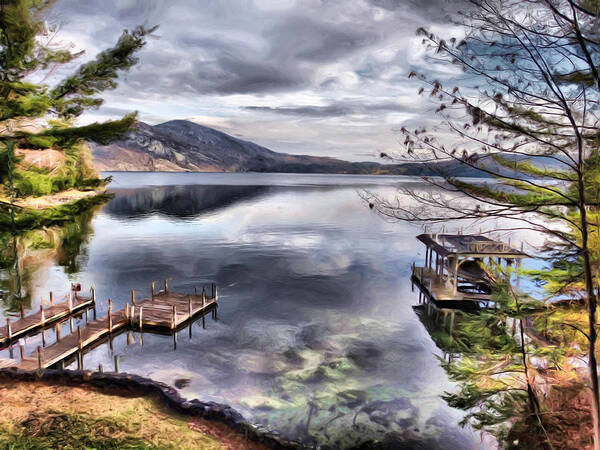 Lake Art Print featuring the digital art Friends Point Reflections by Russel Considine