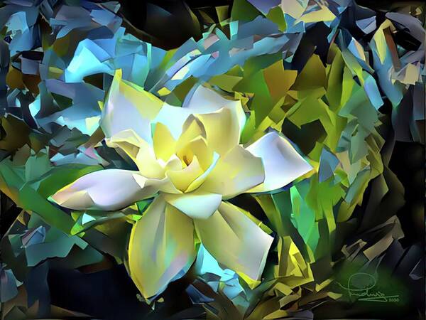 Flower Art Print featuring the digital art Gardenia Blossom 2 by Ludwig Keck