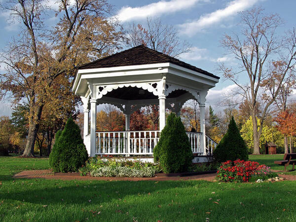 Gazebo Art Print featuring the photograph Gazebo at Olmsted Falls - 1 by Mark Madere
