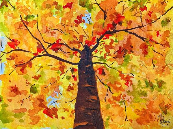 Watercolor Art Print featuring the painting Gazing up at Fall by Monika Arturi