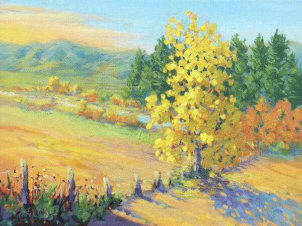 Tree Art Print featuring the painting Golden Light - Fall Color Painting by Karen Ilari