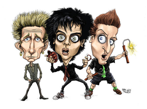 Cartoon Art Print featuring the drawing Green Day, color by Mike Scott