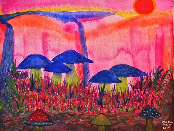 Mushrooms Art Print featuring the painting Growing Dreams by Karen Nice-Webb