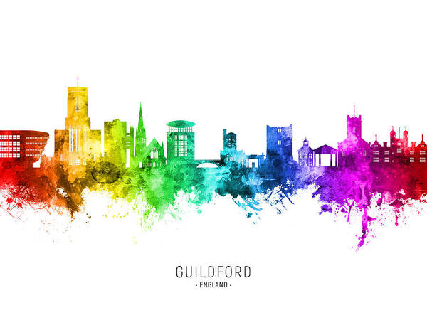 Guildford Art Print featuring the digital art Guildford England Skyline #33 by Michael Tompsett