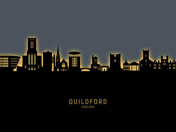 Guildford Art Print featuring the digital art Guildford England Skyline #42 by Michael Tompsett