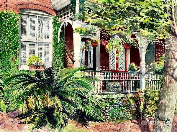 Habersham Art Print featuring the painting Habersham Inn by Merana Cadorette