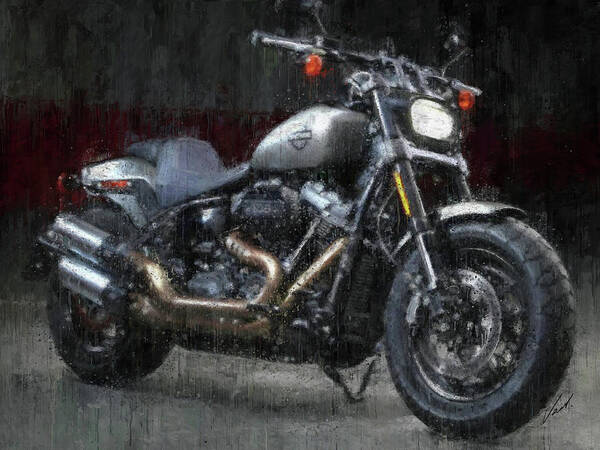 Motorcycle Art Print featuring the painting Harley-Davidson FAT BOB Motorcycle by Vart by Vart