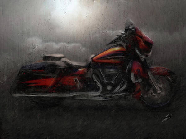 Motorcycle Art Print featuring the painting Harley-Davidson STREET GLIDE orange Motorcycle by Vart by Vart
