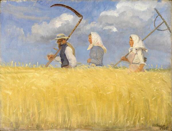  Art Print featuring the drawing Harvesters #1 by Anna Ancher