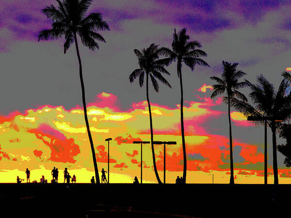 Hawaii Art Print featuring the digital art Hawaiian Silhouettes Enhanced by David Desautel