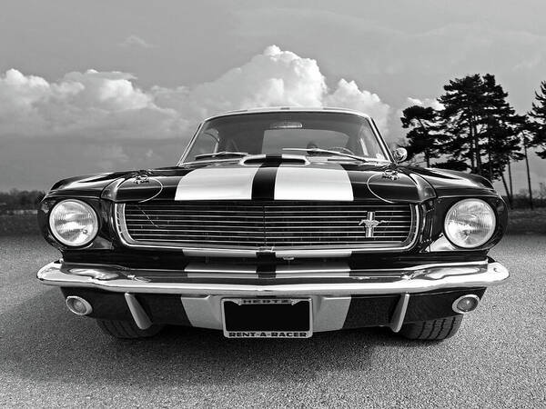 Ford Mustang Art Print featuring the photograph Hertz Rent a Racer Mustang 1966 Black and White by Gill Billington