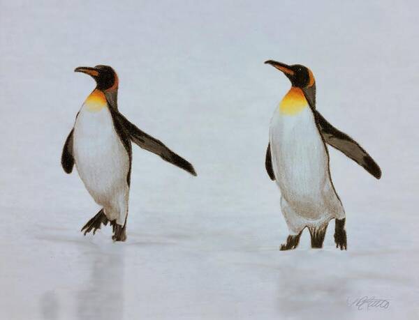 Penguins Art Print featuring the drawing Hokey Pokey by Marlene Little
