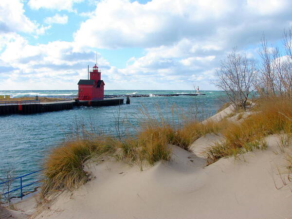 Lighthouse Art Print featuring the photograph Holland Harbor Lighthouse - Big Red - Michigan by Michelle Calkins