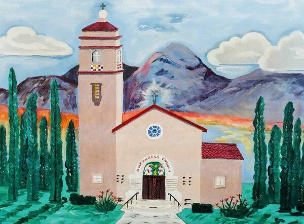 Church Art Print featuring the painting Holy Angeles Church by Burma Brown