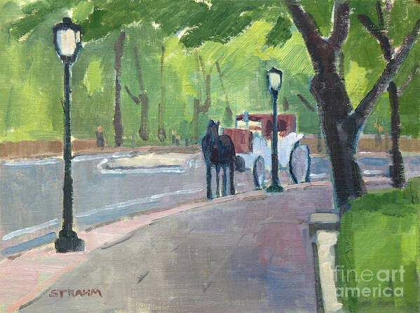 Horse Carriage Art Print featuring the painting Horse Carriage in Central Park - New York City by Paul Strahm