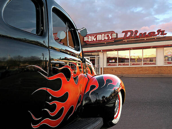 Ford Coupe Art Print featuring the photograph Hot Rod At The Diner At Sunset by Gill Billington