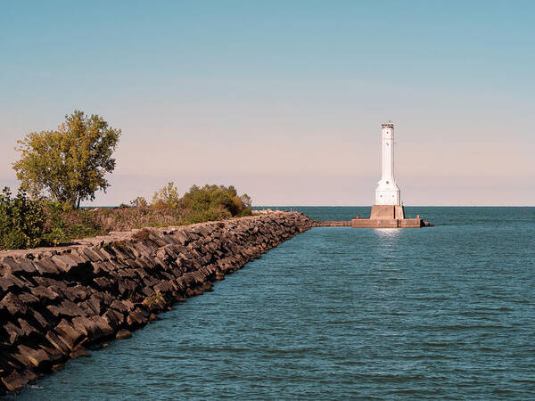 Huron Harbor Lighthouse Art Print featuring the photograph Huron Harbor Lighthouse Blue Hour by Marianne Campolongo