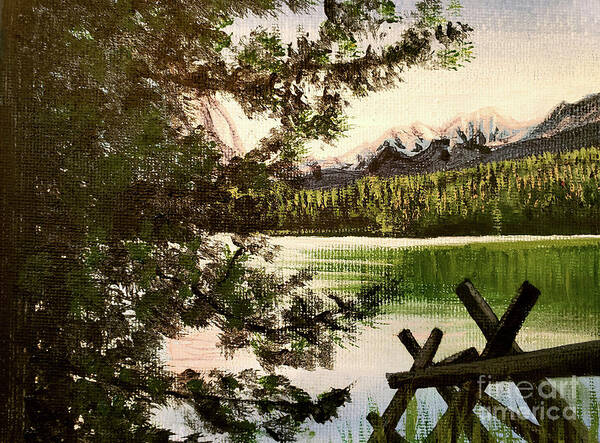 Montana Landscape Art Print featuring the painting Hyalite Lake Number 1 by Ceilon Aspensen