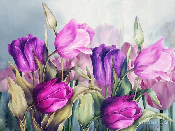 Tulip Art Print featuring the digital art It Might As Well Be Spring by J Marielle
