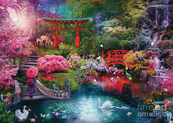 Japan Art Print featuring the digital art Japanese Garden by MGL Meiklejohn Graphics Licensing