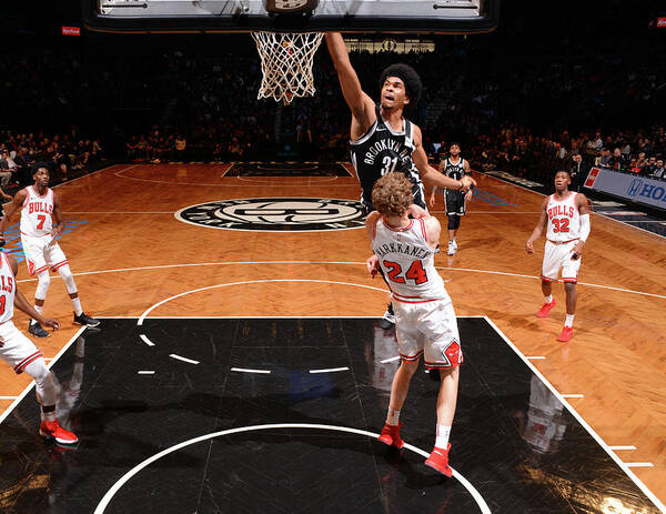 Jarrett Allen Art Print featuring the photograph Jarrett Allen and Drazen Petrovic by Jesse D. Garrabrant