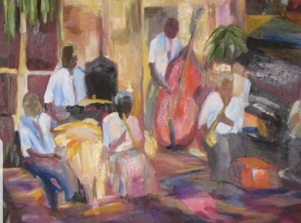 New Orleans Jazz Art Print featuring the painting Jazzin by Julie TuckerDemps