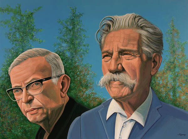 Jean Paul Sartre Art Print featuring the painting Jean-Paul Sartre and Albert Schweitzer Painting by Paul Meijering