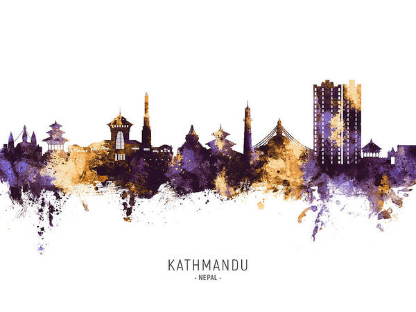 Kathmandu Art Print featuring the digital art Kathmandu Nepal Skyline #96 by Michael Tompsett