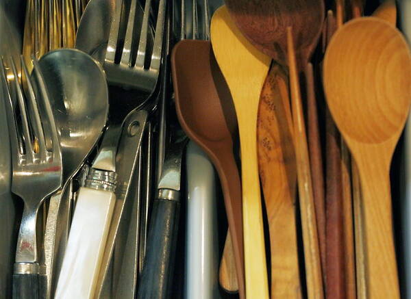 Spoon Art Print featuring the photograph Kitchen utensils and cutlery by Kumacore