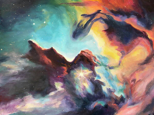 Outer Space Art Print featuring the painting Lagoon Nebula by Gretchen Ten Eyck Hunt