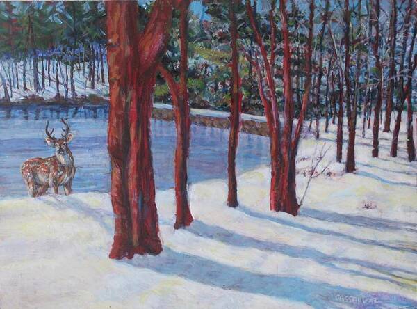 Snow Scene Art Print featuring the painting Lake Of Ice by Veronica Cassell vaz