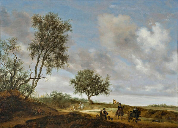 Salomon Van Ruysdael Art Print featuring the painting Landscape with Hunting Party by Salomon van Ruysdael