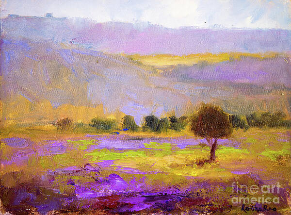 Landscape Art Print featuring the painting Lavender Fields and Hills by Radha Rao
