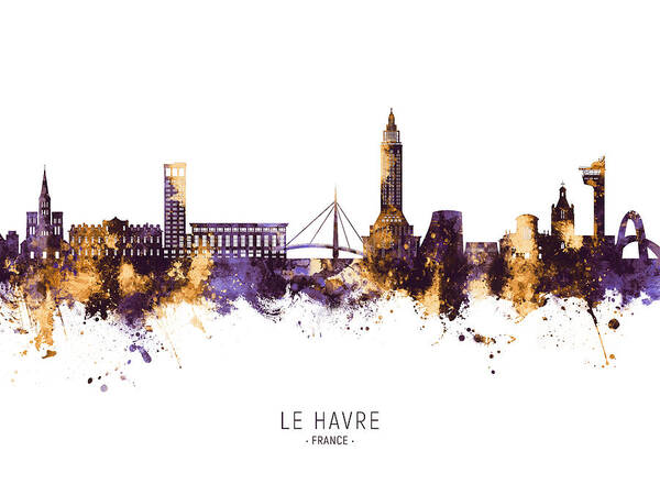 Le Havre Art Print featuring the digital art Le Havre France Skyline #27 by Michael Tompsett