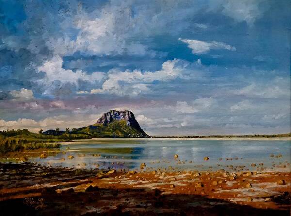  Art Print featuring the painting Le morne rock from Case Noyale in Mauritius by Raouf Oderuth