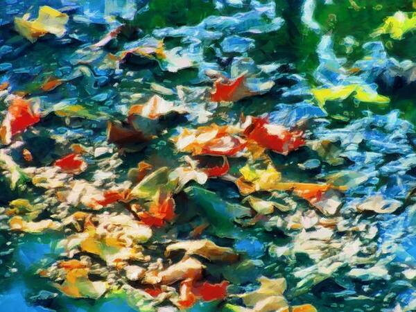 Leaves Art Print featuring the mixed media Leaves in the Stream 2021 by Christopher Reed