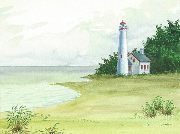 Print Art Print featuring the painting Lighthouse Before The Mist by Margaryta Yermolayeva