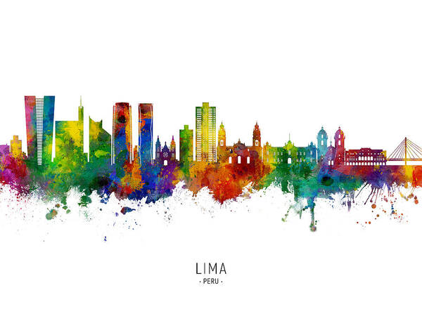 Lima Art Print featuring the digital art Lima Peru Skyline #57 by Michael Tompsett