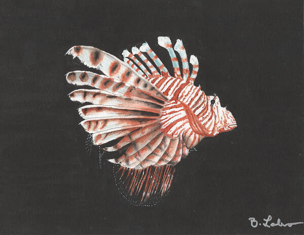 Lionfish Art Print featuring the painting Lionfish by Bob Labno