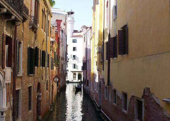 Gondola Art Print featuring the photograph Lonely waterway in Venice by Yvonne M Smith